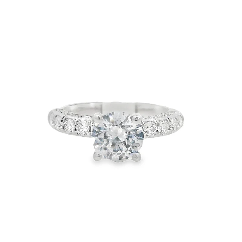 Engagement rings with dual-tone bands-14K White Round Diamond Solitaire Engagement Ring