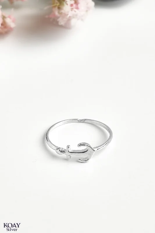 Vintage inspired ladies rings-Tiny Anchor Ring