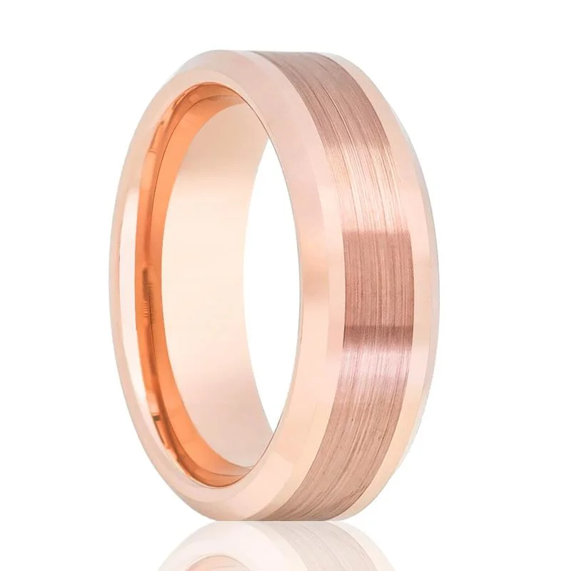 Stylish rose gold ladies rings-NAOS | Rose Gold Tungsten Ring, Brushed, Beveled