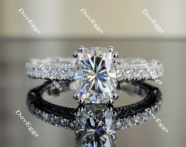 Engagement rings with stunning blue diamonds-DovEggs Cushion Vintage/Antique Moissanite Engagement Ring