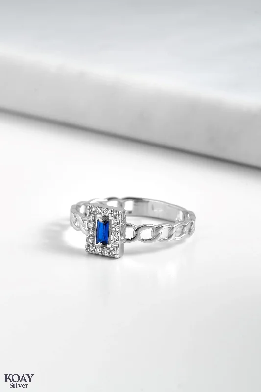 Solitaire ladies rings with diamonds-Blue Rectangle Zircon Gourmet Ring