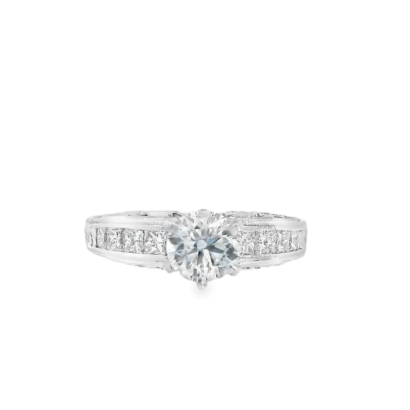 Engagement rings with fancy cut diamonds-14K White Round Diamond 0.80Ct Vintage Engagement Ring