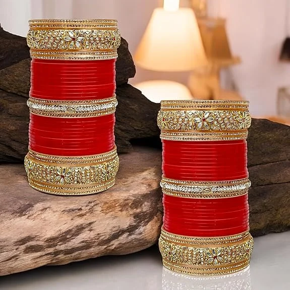 Beautifully crafted ladies bangles-Tehzeeb Creations Bridal Bangle Set Red Designer Chura Punjabi Choora Fashion Jewellery Chuda Set