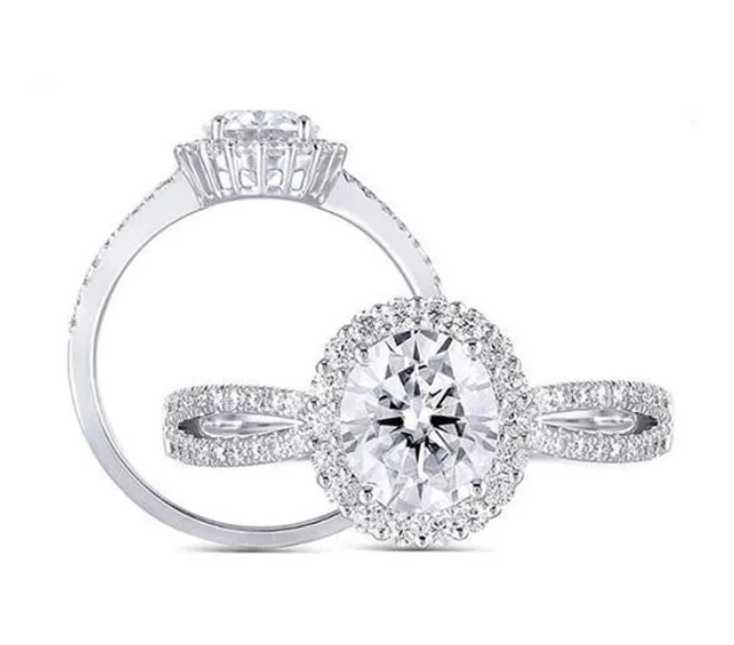 Engagement rings with vintage diamonds-doveggs sterling silver 1 carat oval cut moissanite halo engagement ring