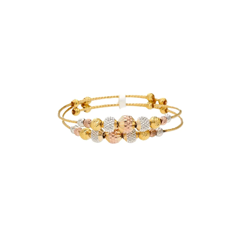 Personalized ladies bangles with name-Kid's 22K Multi-Tone Gold Double Layer Beaded Bangle (7.3gm)