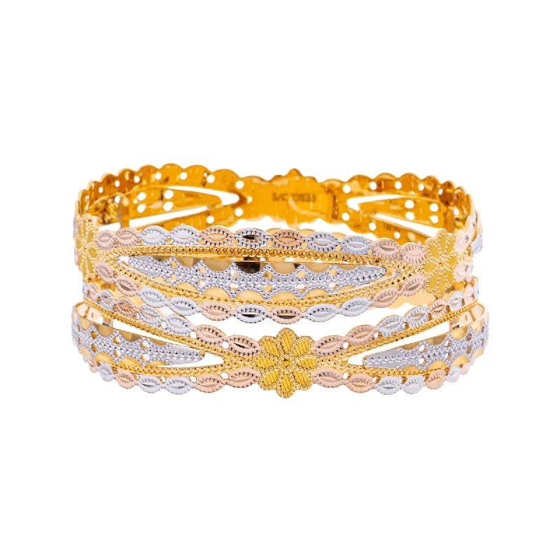 Stackable ladies bracelets for layering-22K Yellow & White Gold Bangle Set of 2 in Size 2.6 (48.6 gm)