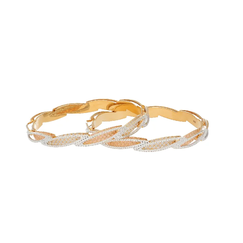 Elegant ladies bracelets with diamonds-22K Rose & White Gold Bangle Set of 2 (58.8gm)