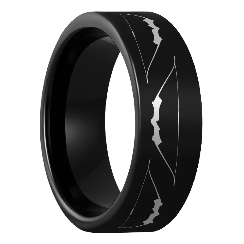 Mixed metal ladies rings-Archery Bow Black Tungsten Men's Wedding Band