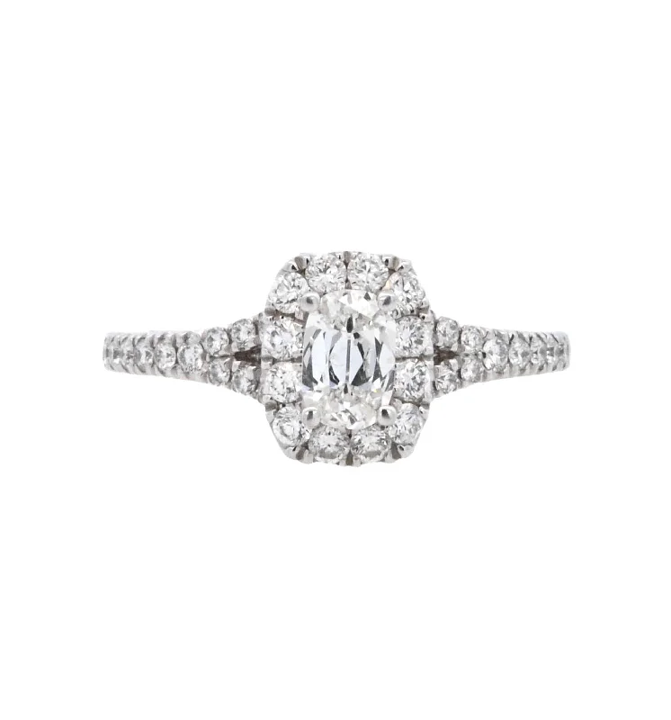 Stunning diamond engagement rings with halo-14K White Cushion Diamond 0.44Ct Halo Engagement Ring