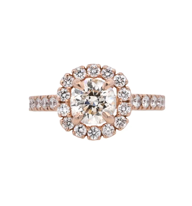 Custom-designed engagement rings with pearls-14K Rose Round Diamond 1.03Ct Halo Engagement Ring