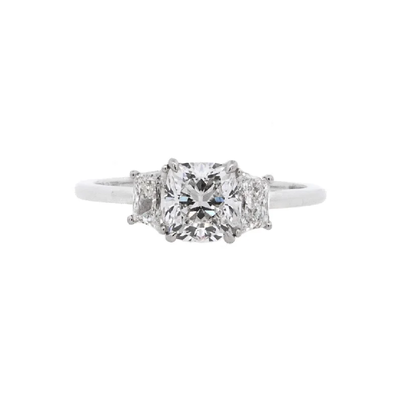 Custom-designed engagement rings for her-Platinum Cushion Diamond 1.00Ct 3 Stone Engagement Ring