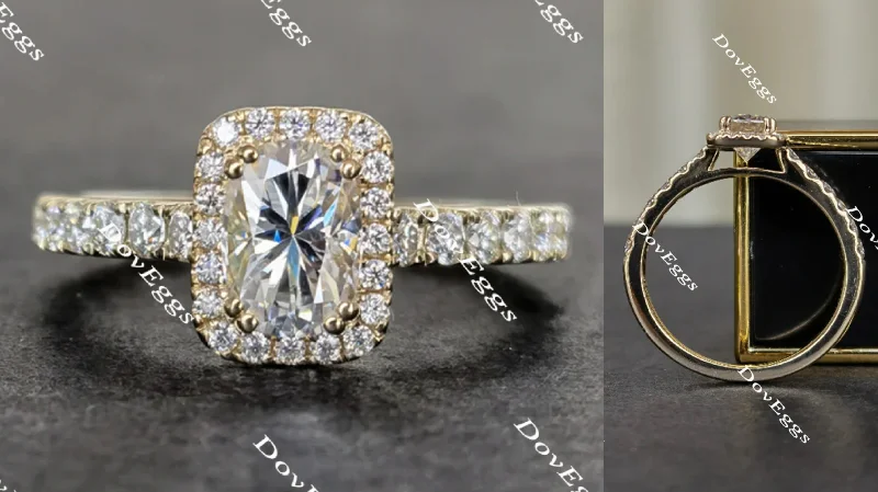 Luxury engagement rings with rubies-Doveggs cathedral cushion halo moissanite engagement ring