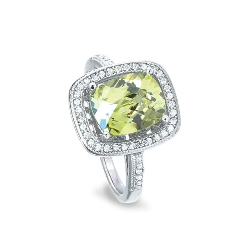 Engagement rings with colored gemstones-Simulated Peridot Women's Halo Ring with Simulated Diamonds