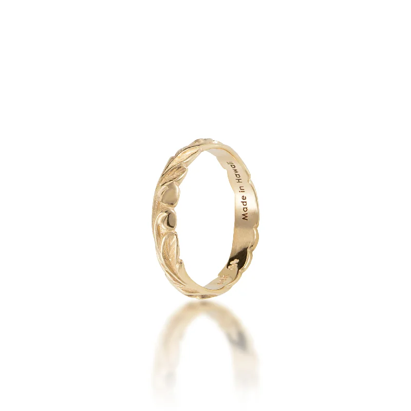 Simple engagement ladies rings-Hawaiian Heirloom Old English Scroll Ring in Gold - 3mm