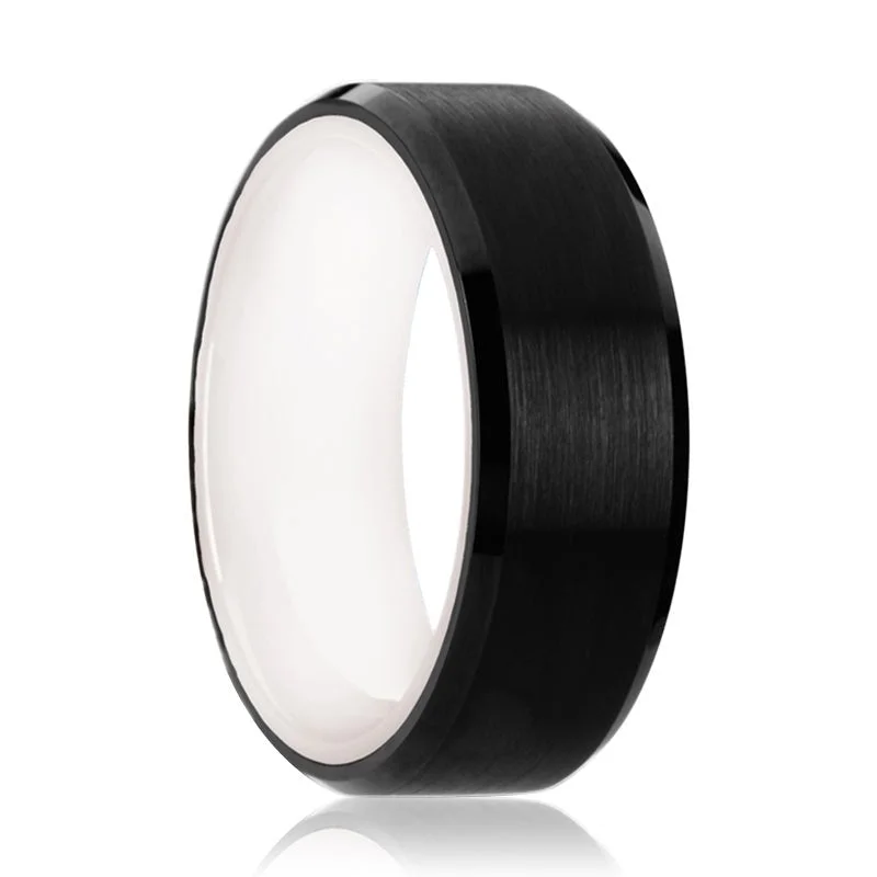 Wedding rings with emerald stones-SIGMA | Tungsten Ring White Ceramic Sleeve