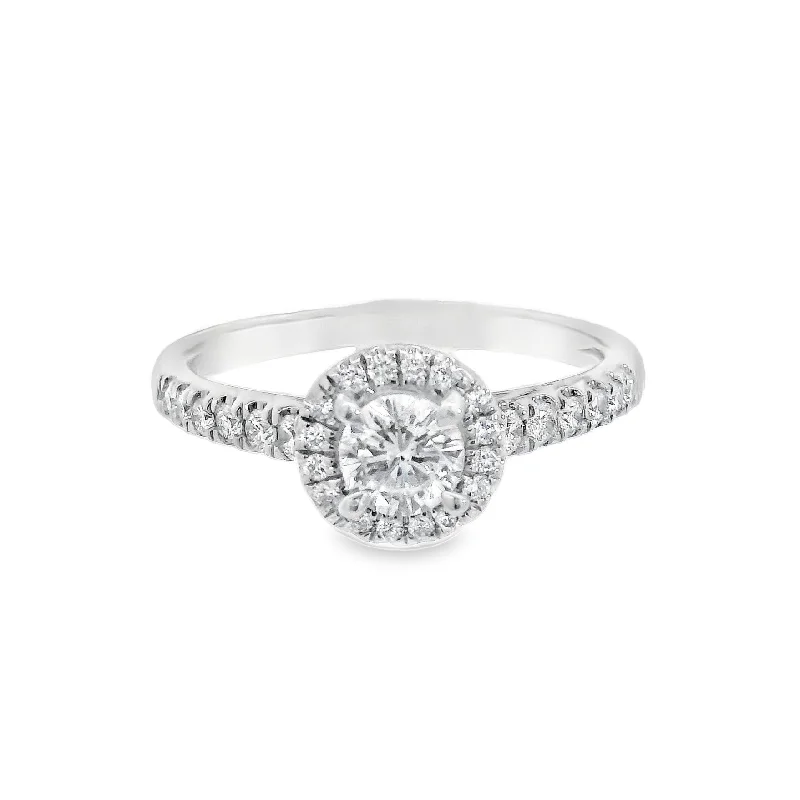 Luxurious engagement rings with large diamonds-18K White Round Diamond 0.35Ct Halo Engagement Ring