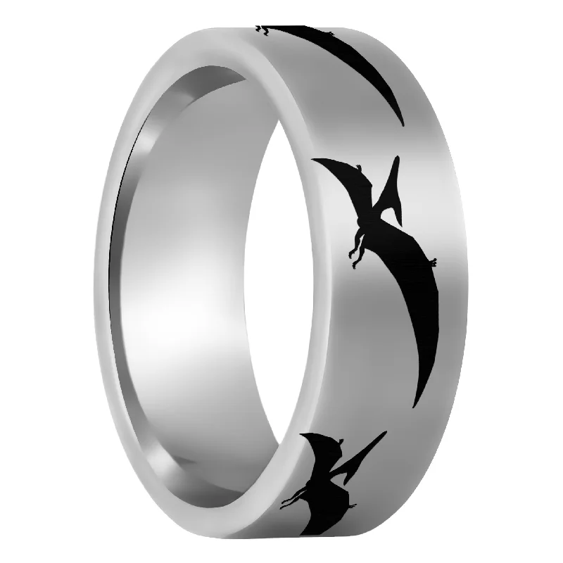 Ladies rings with turquoise-Pterodactyl Dinosaur Tungsten Men's Wedding Band