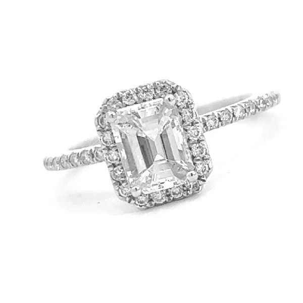 Engagement rings with classic diamond styles-Emerald Cut Diamond Halo Engagement Ring - Proposal Ready