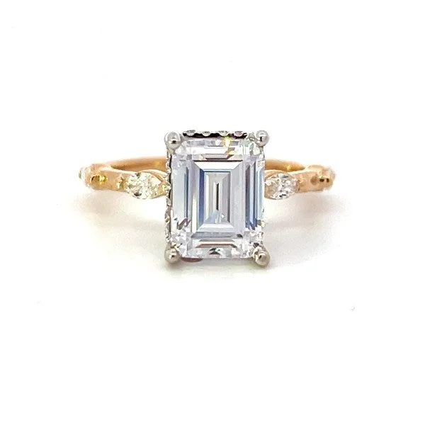 Engagement rings with alternative stones-14K White and Yellow Gold Emerald Diamond Engagement Ring