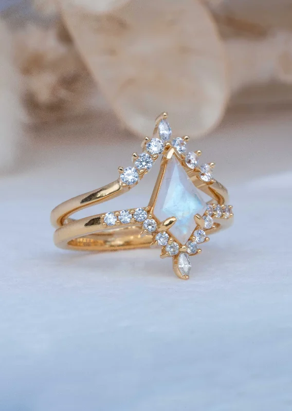 Unique ladies rings with diamonds-Moonstone Kite Ring Set