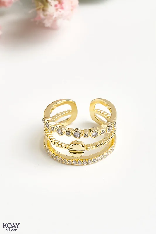 Statement ladies rings for fashion-Triple Layer (GP) Ring