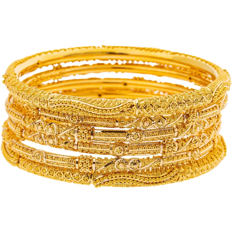 Luxury ladies bracelets with sapphires-22K Yellow Gold Bangle Set of 6 (81.3gm)