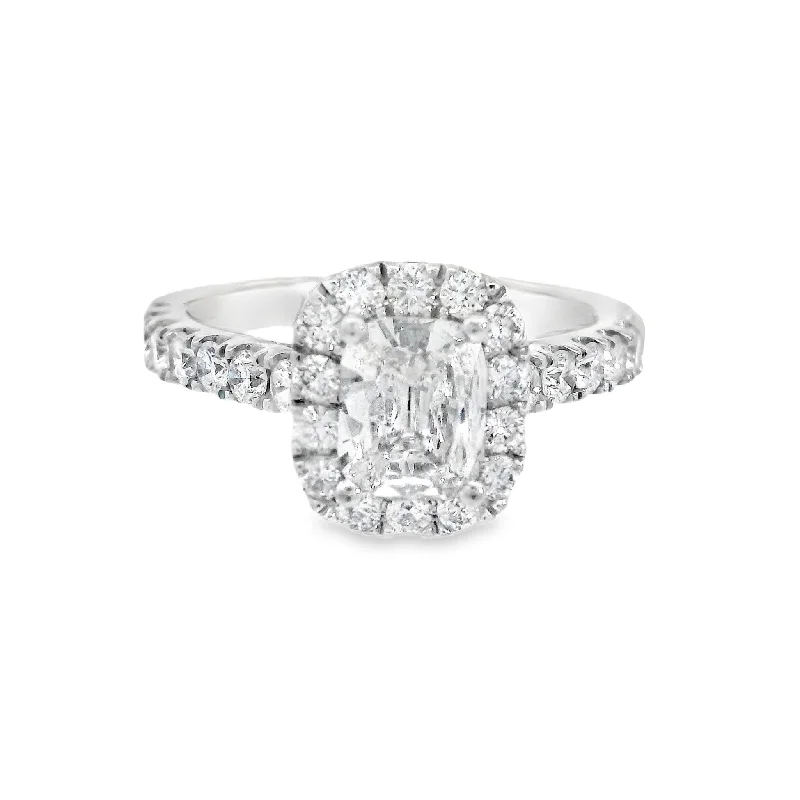 Designer engagement rings for women-14K White Cushion Diamond 0.72Ct Halo Engagement Ring