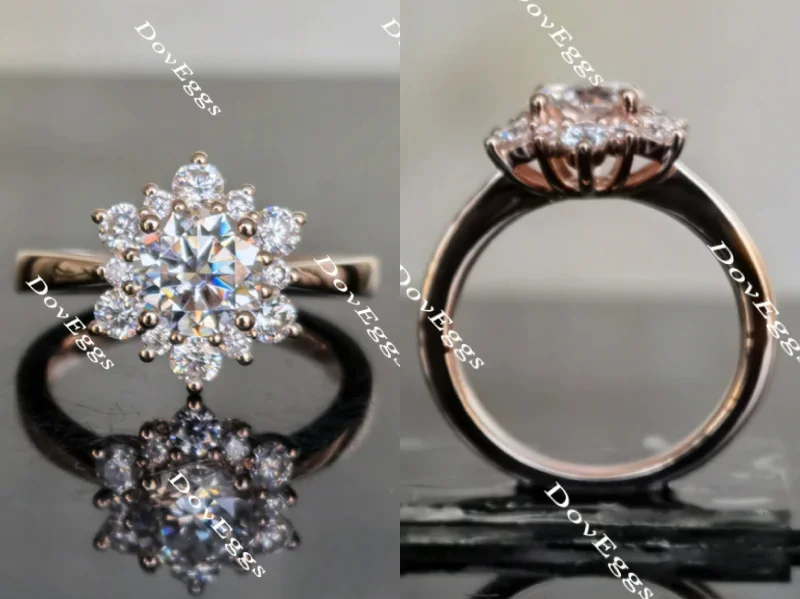 Heart-shaped engagement rings for women-Doveggs flower shape round moissanite engagement ring