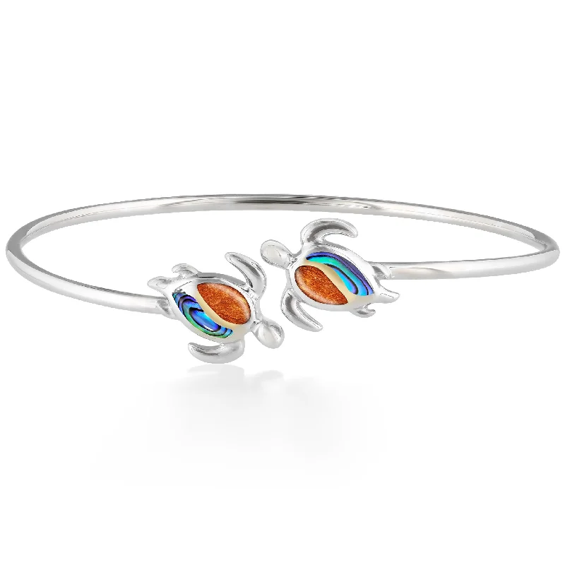 Simple silver bangles for ladies-Double Honu Bangle