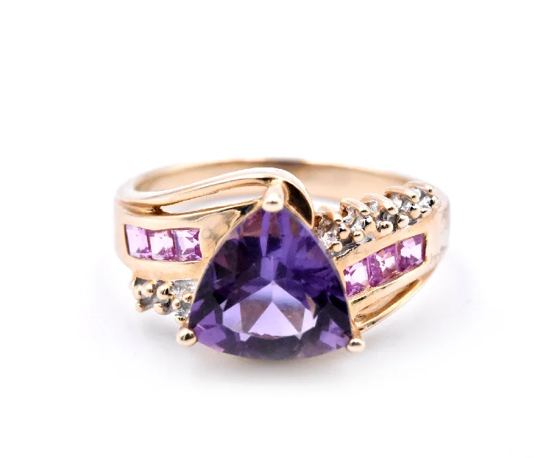 Modern engagement rings with minimalist design-10 Karat Yellow Gold Amethyst and Diamond Ring