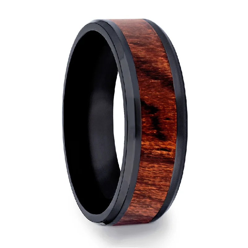 Two-tone gold ladies rings-Black Ceramic Men's Wedding Band with Bubinga Wood Inlay