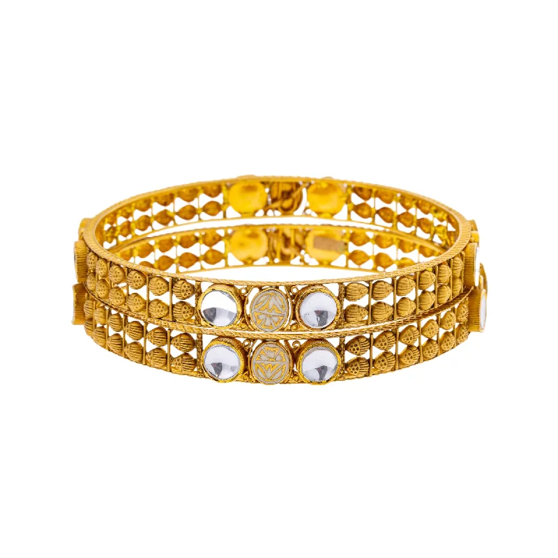 Unique bangles for evening wear-22K Yellow Gold & Kundan Bangle Set of 2 in Size 2.6 (33.4gm)