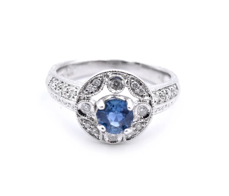 Sparkling engagement rings with diamonds-14 Karat White Gold Sapphire and Diamond Ring