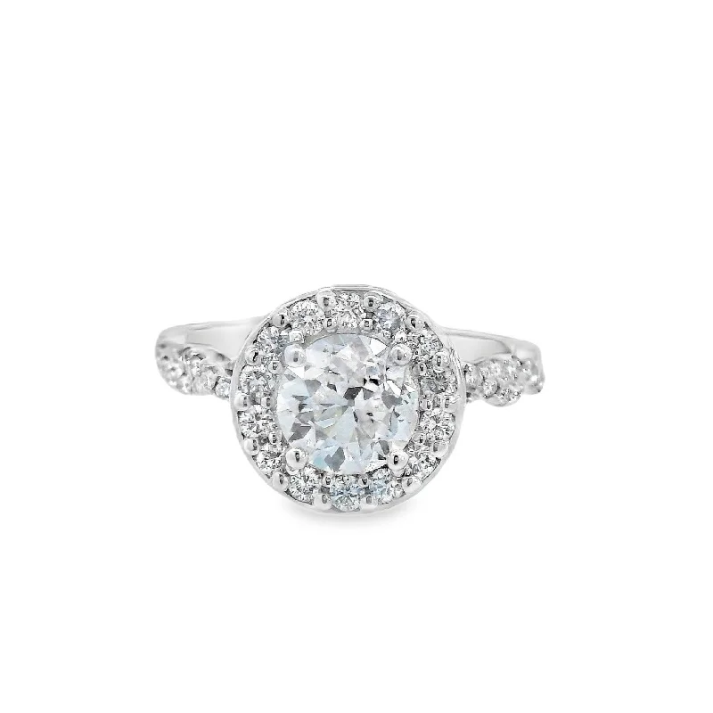 Stunning diamond engagement rings with halo-14K White Round Diamond 1.08Ct Solitaire Engagement Ring