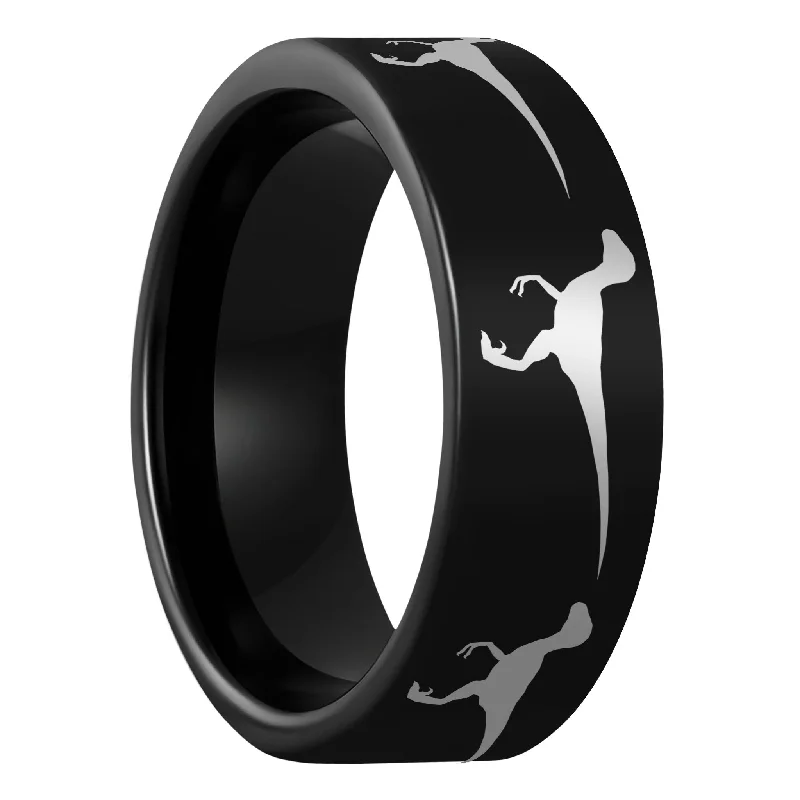 Unique wedding rings for women-Velociraptor Dinosaur Black Tungsten Men's Wedding Band