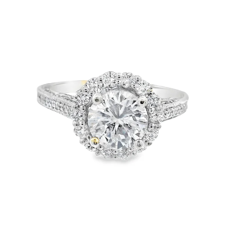 Engagement rings with alternative stones-18K White Round Diamond 1.38Ct Halo Engagement Ring