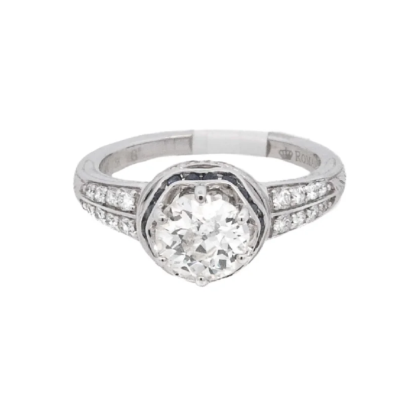 Engagement rings with halo of diamonds-18K White Round Diamond 0.99Ct Halo Engagement Ring