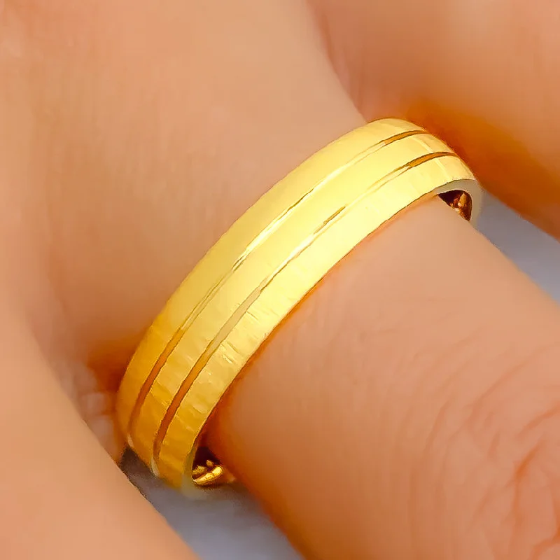 Ladies rings with turquoise-Elevated Dual Striped 22k Gold Band