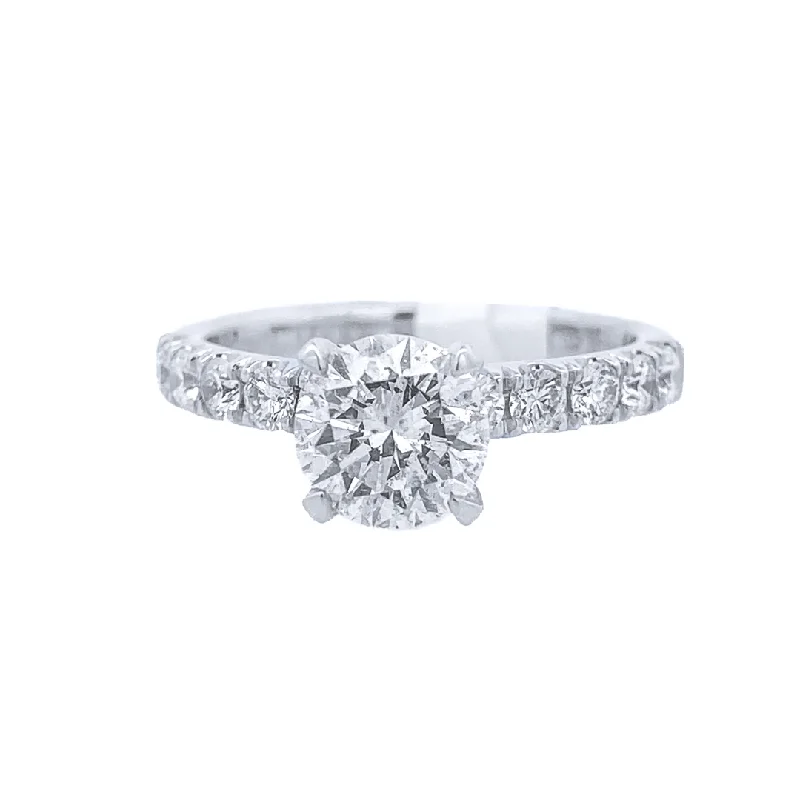 Engagement rings with round-cut diamonds-18K White Round Diamond 1.08Ct Solitaire Engagement Ring