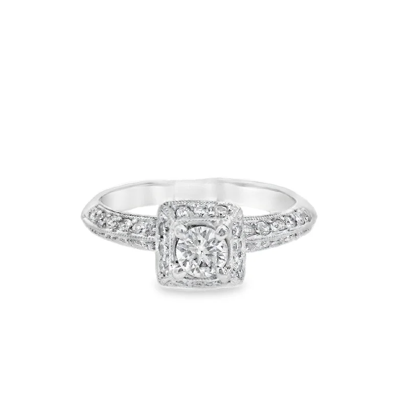 Affordable engagement rings for small budgets-18K White Round Diamond 0.50Ct Halo Engagement Ring