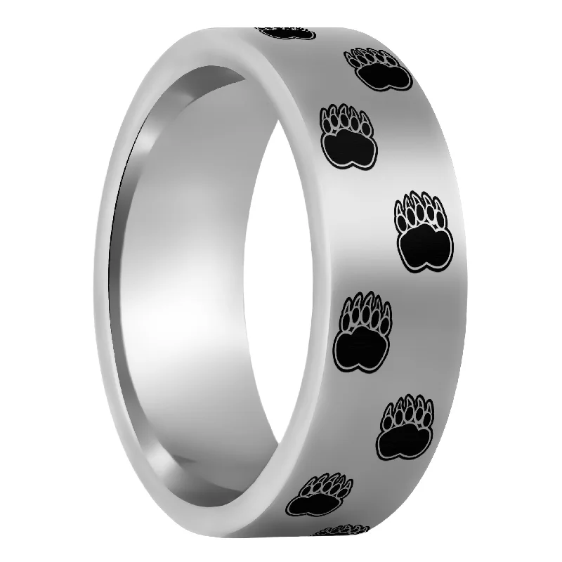 Simple platinum ladies rings-Bear Paw Print Tungsten Men's Ring