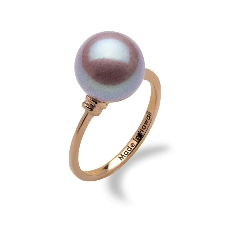 Custom engraved ladies rings-Lilac Freshwater Pearl Ring in Rose Gold - 10-11mm