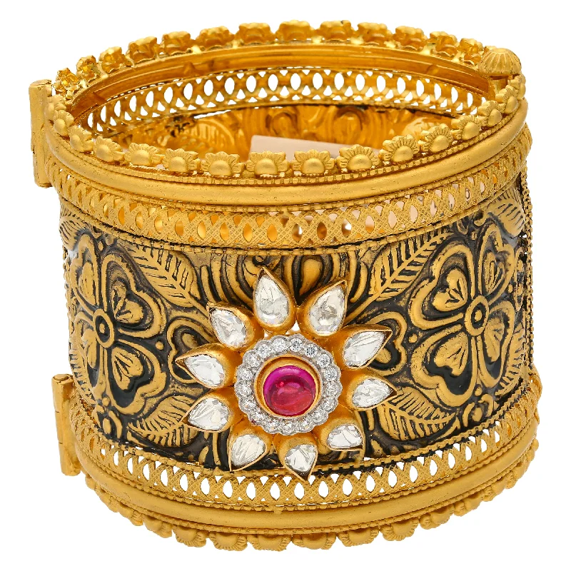 Trendy leather bracelets for ladies-22K Antique Gold Jasmit Bangle Set (78.1gm)