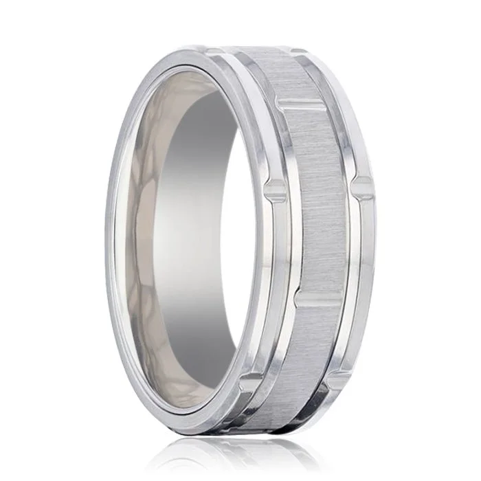 Silver ladies rings for women-WARRICK | Titanium Men's Wedding Band Alternating Grooves, Horizontal Etched