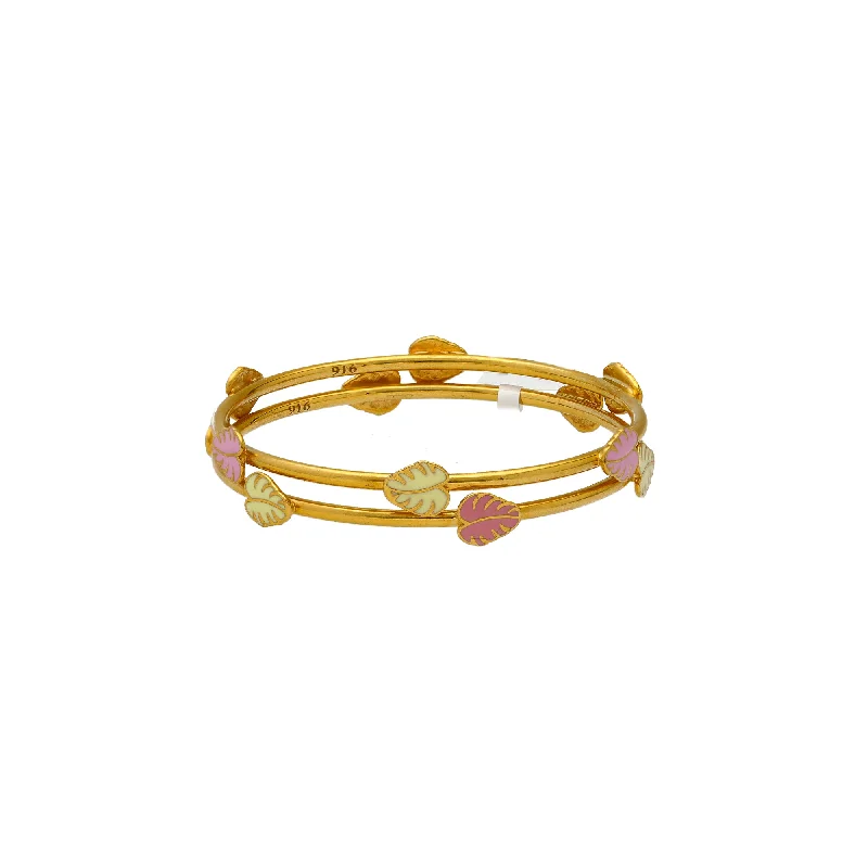 Unique design bangles for women-22K Yellow Gold Leaf Bangle Set (9.5gm)