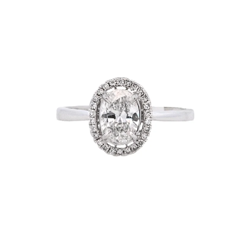 White gold engagement rings with diamonds-18K White Oval Diamond 0.72Ct Halo Engagement Ring