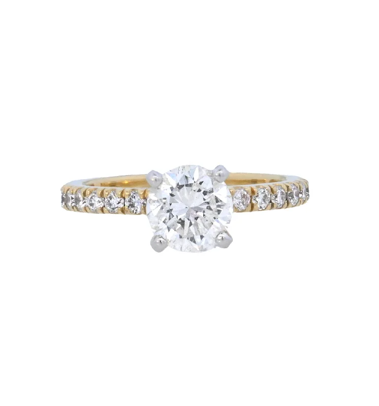 Traditional engagement rings with round diamonds-18K Yellow Round Diamond 1.32Ct Solitaire Engagement Ring