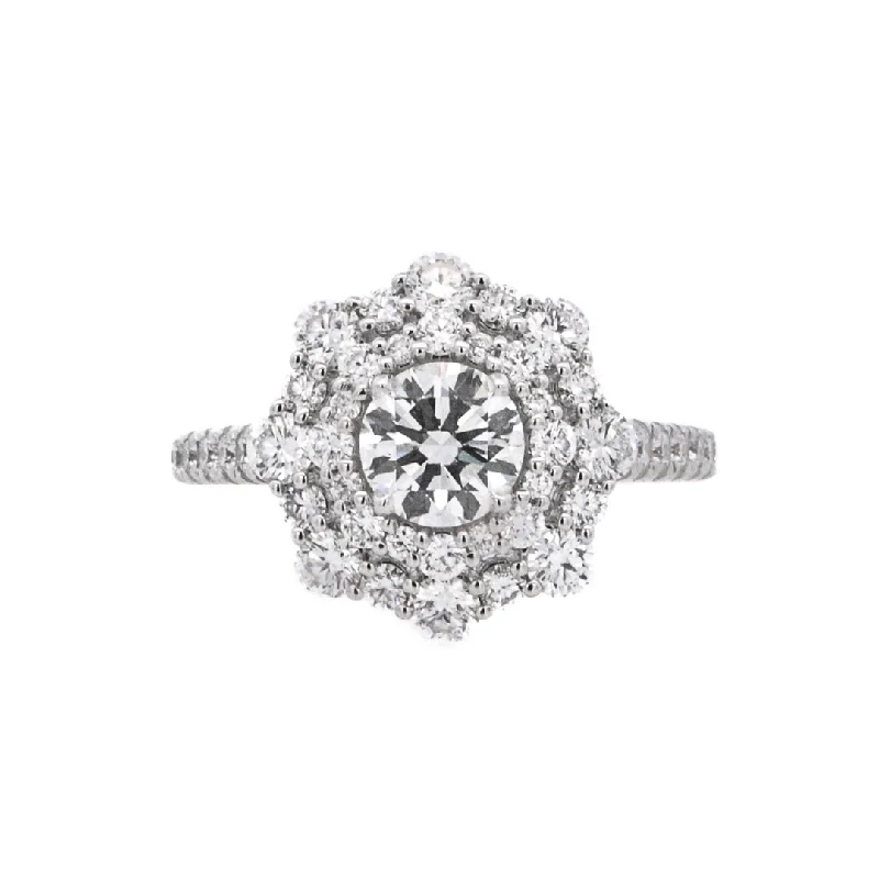 Affordable engagement rings for her with diamonds-Platinum White Round Diamond 0.70Ct Double Halo Engagement Ring