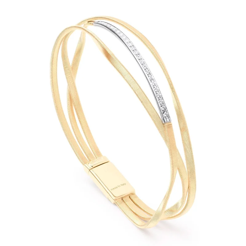 Fashionable charm bracelets for women-MARCO BICEGO Marrakech Three Strand Bangle with Diamond Bar