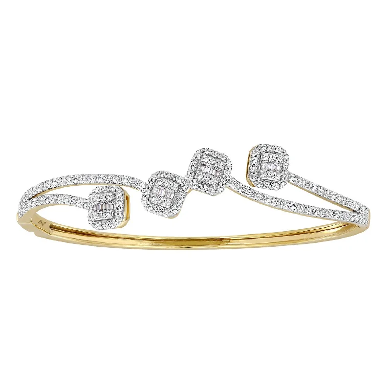 Classic gold bangles for weddings-LADIES BANGLE 1.50CT ROUND/BAGUETTE DIAMOND 14K YELLOW GOLD